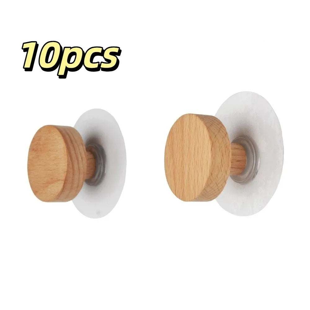 10-Pack Nordic Wood Suction Cup Hooks | No-Drill Adhesive