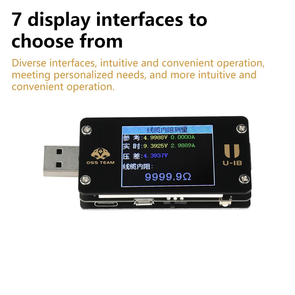 1.77 inch USB Tester Voltmeter Ammeter PD/QC2.0/QC3.0 Fast Charge Detection Voltage Current Capacity Power Tester DC 4-25V 6.5A Oasis Select