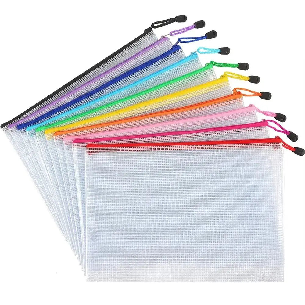 Mesh Zipper Pouch Waterproof Plastic Document Pouch Multipurpose for Travel Storage Office Appliances Home Organize Bags Oasis Select