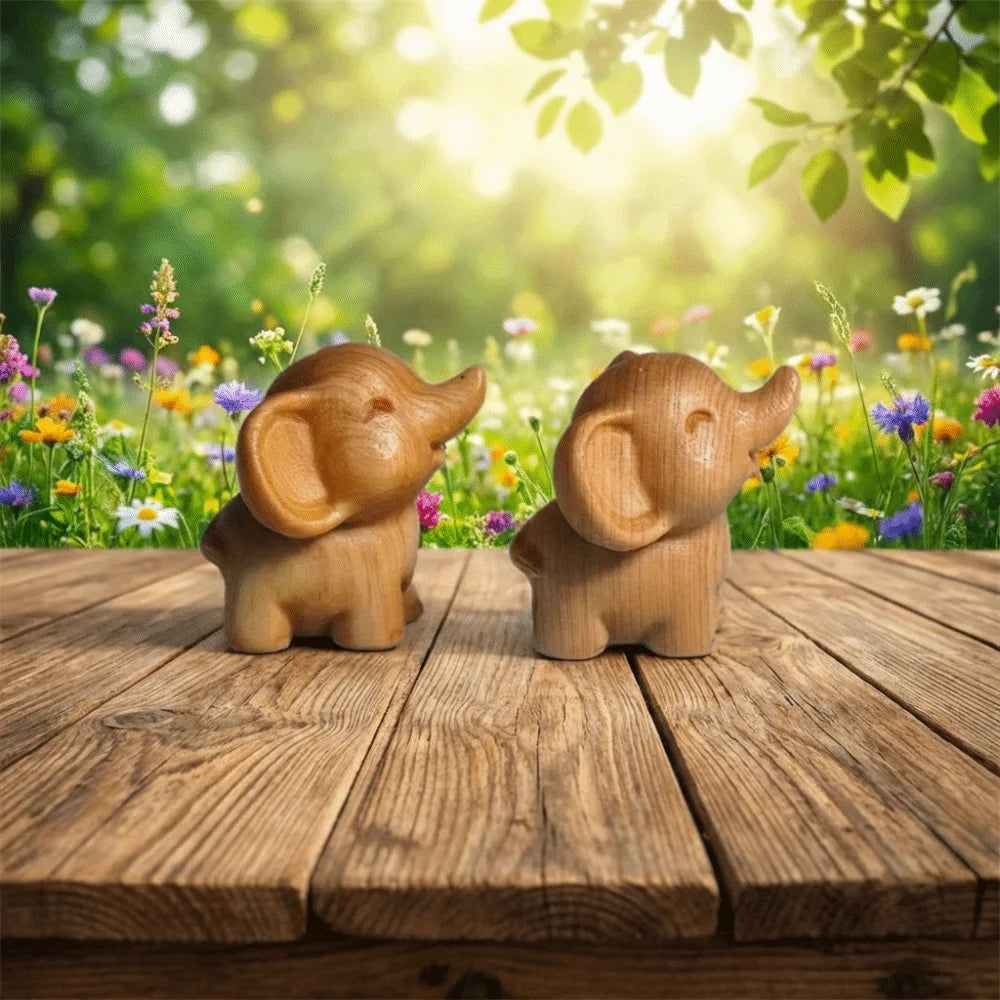 Hand-Carved Wooden Elephant Figurine | Mini Tabletop Ornament