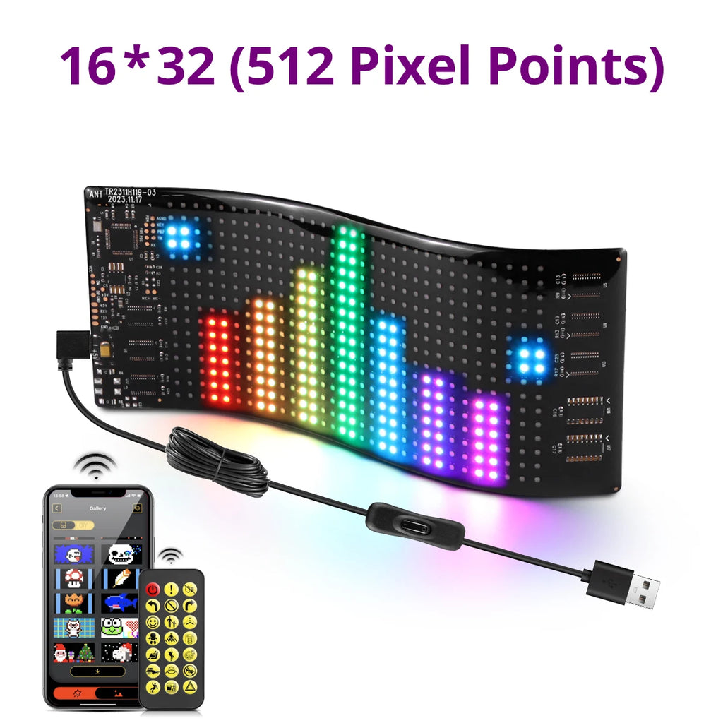 Flexible Car Devil's Eye Display Screen Graffiti Scrolling Animation Shop Reminder Light Big Truck Light Matrix Pixel Panel USB Oasis Select 7x17CM 16x32 LEDs