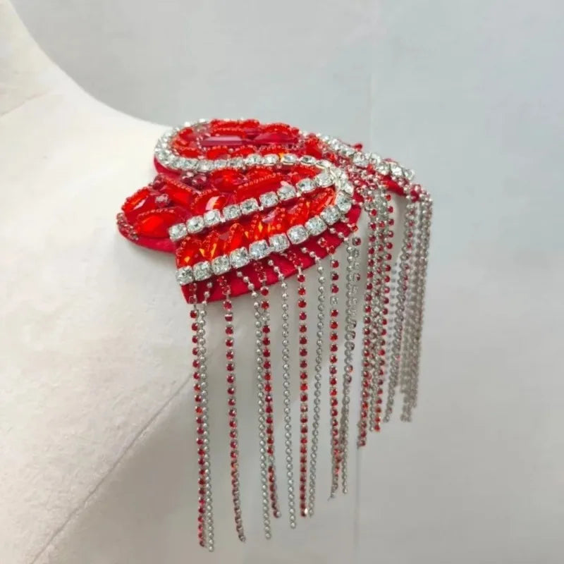 Beaded Decoration Diamond Tassel Epaulets Sparkling Rhinestone Shoulder Tassel Epaulet Detachable for Clothes Bags DIY Oasis Select