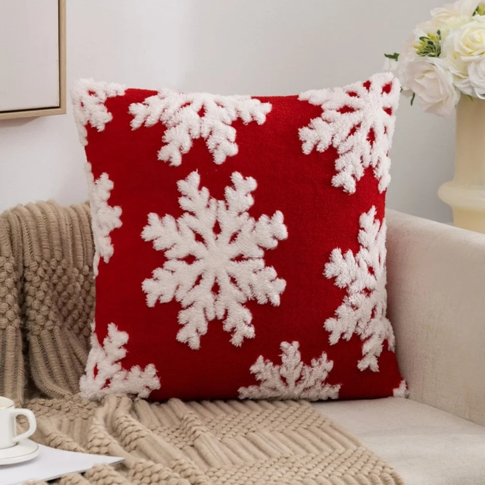 Christmas Throw Pillow Cover Christmas Tree Snowflake Elk Jacquard Plush Pillow Case Holiday Decor New Year's Home Cushion Case Oasis Select