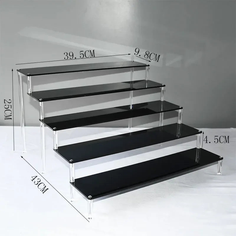 1–5 Tier Acrylic Display Stand | Riser Shelf Rack – Clear & Black