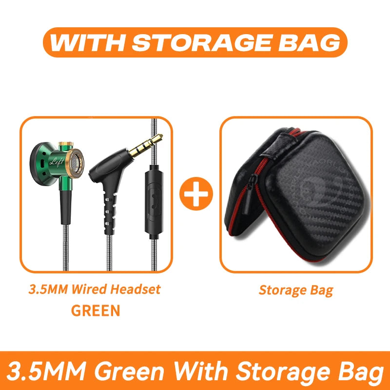 D08 Metal HIFI Heavy Bass Headset 3.5MM/Type-C Digital Chip With Mic In-Ear Wired Headphones Music Sports For Samsung Android Oasis Select 3.5MM Green With Bag
