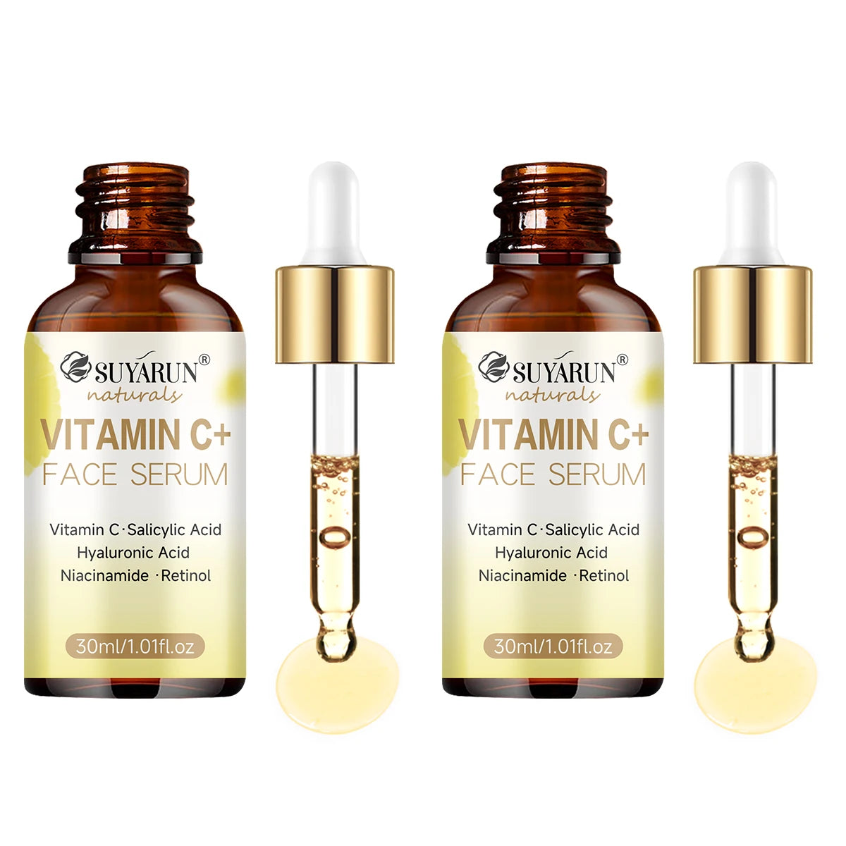 SUYARUN Vitamin C Facial Serum - Brightening, Antioxidant, Fade Dark Spots & Hydrating Treatment for Glowing Skin. Oasis Select 30ml-2pcs