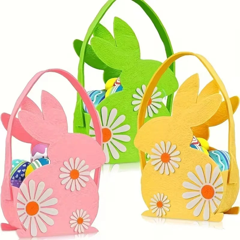 2026 Easter Bunny Basket, Soft Felt Candy Tote Bag & Gift Storage, Kids Easter Party Decoration & Egg Hunt Game Props Gift Bags Oasis Select