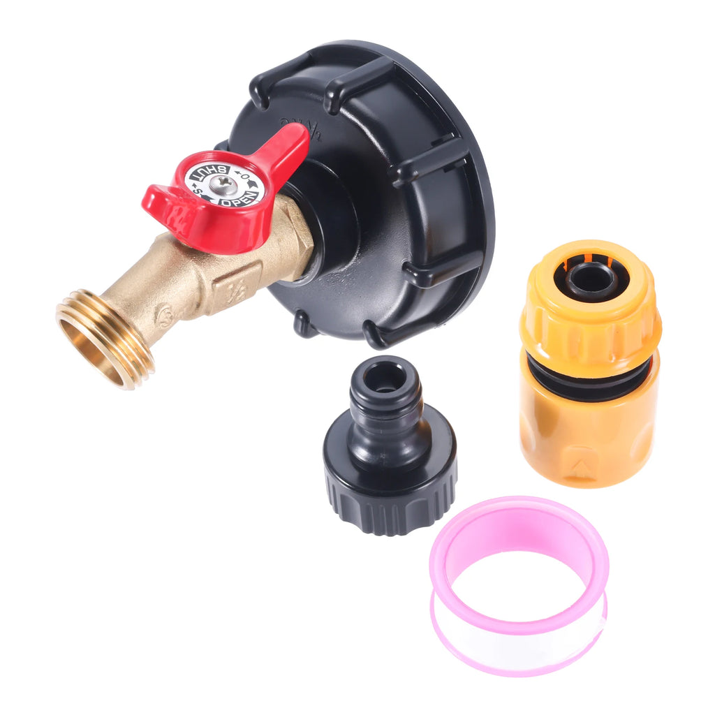 275-330 Gallon IBC Bag To Garden Hose Adapter 2Inch Coarse Thread with Lead-Free Brass Hose Faucet Shutoff Valve,Quick Connector Oasis Select
