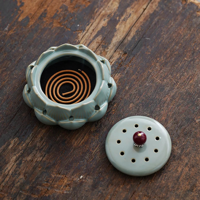 Tea Ceremony Plate Incense Burner Household Agarwood Lotus Ceramic Incense Box Sandalwood Incense Holder Oasis Select