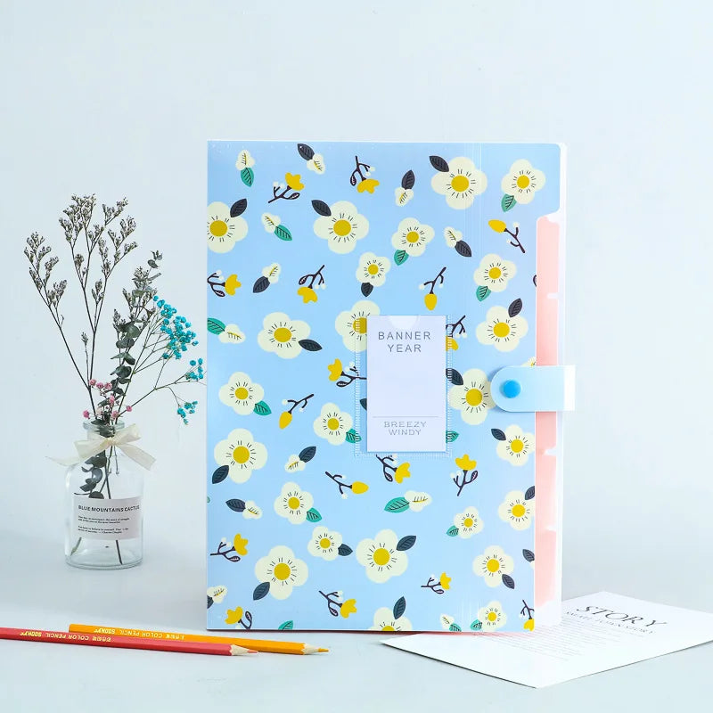A4 Folder 5 Layers Macaron Color File Large Capacity Document Organizer Student School and Office Supplies Stationery Oasis Select SKY BLUE