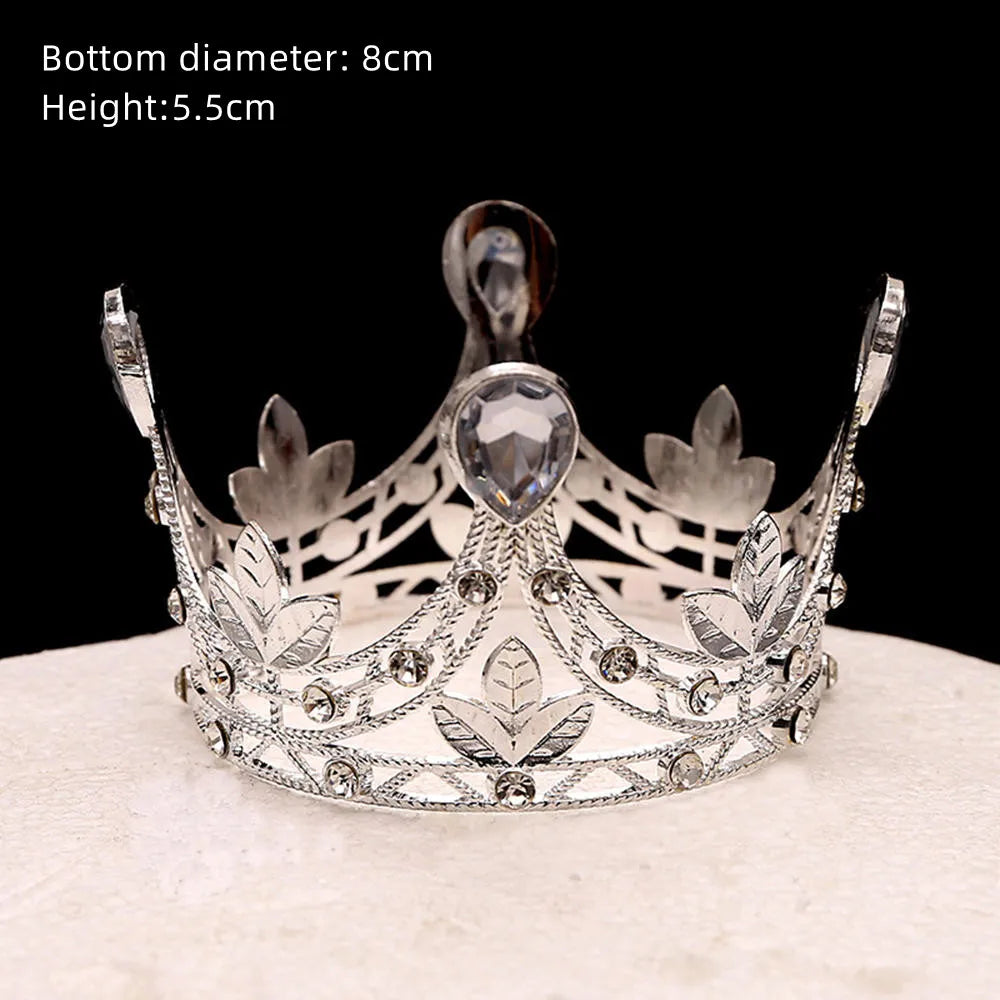 Rhinestone Crown Baking Cake Topper Headwear Decoration Children's Hair Accessories Princess Wedding Birthday Party Supplies New Oasis Select Silver Leaf CHINA