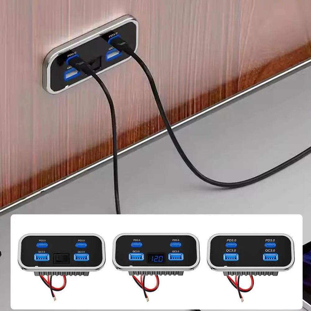 4-Port Car Charger Dual PD3.0 & QC3.0 Fast Charge 12–24V RV