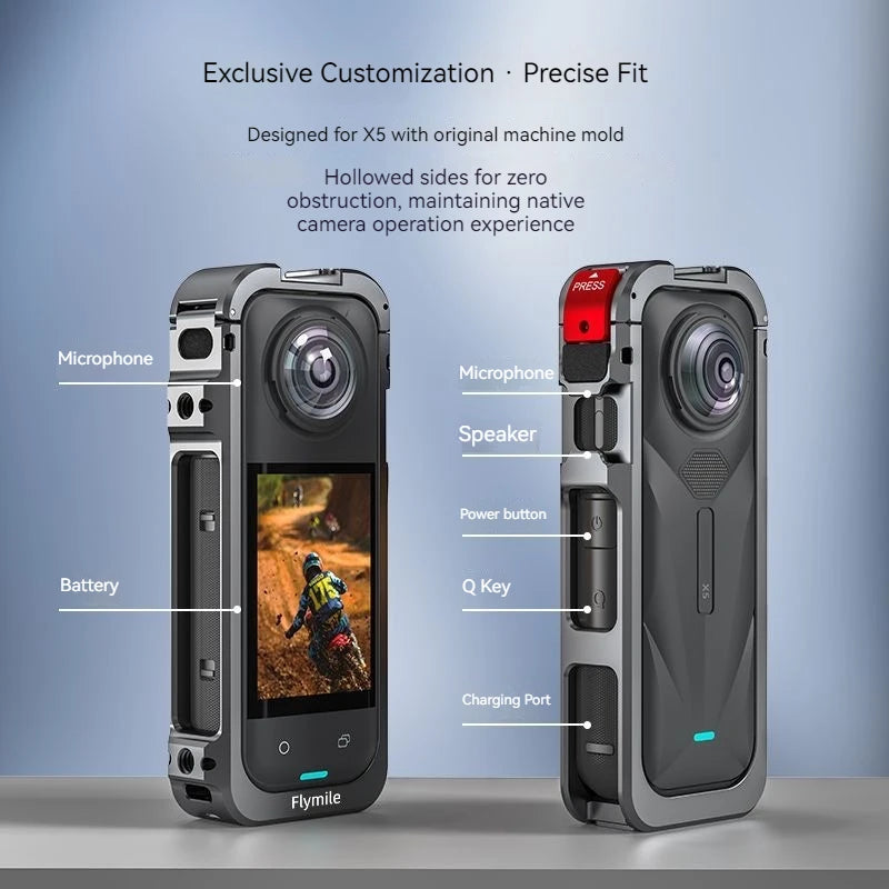 Aluminum Cage for Insta360 X5 – Protective Frame & Cold Shoe