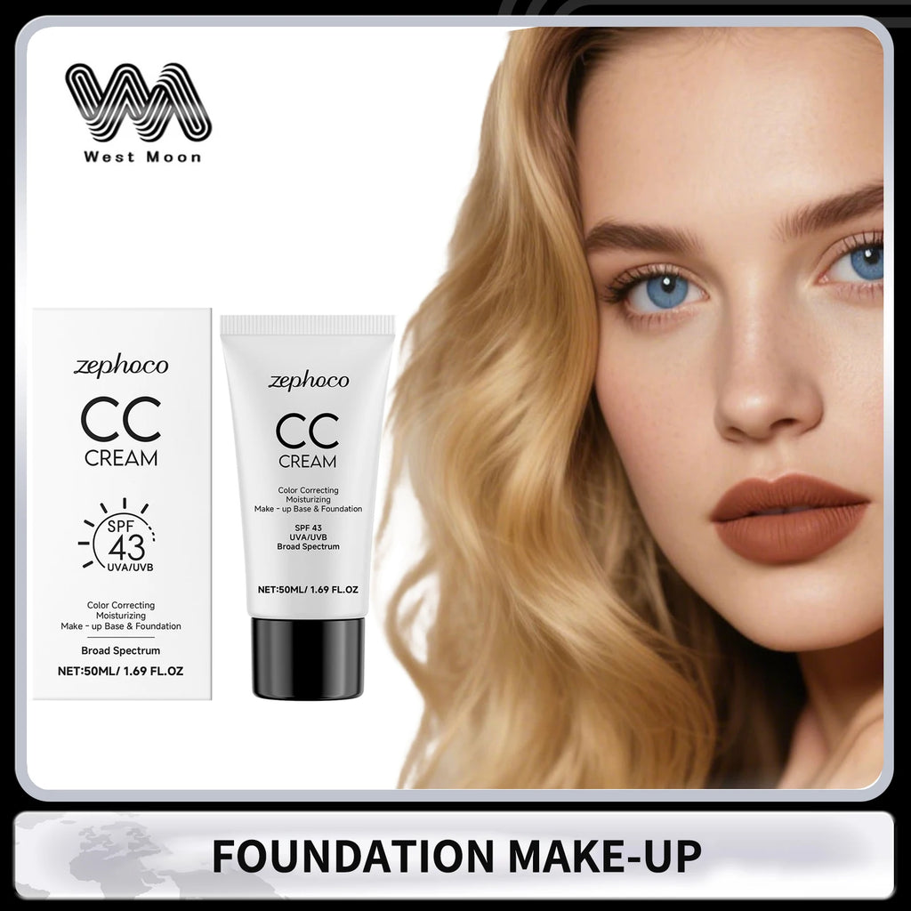 CC Cream Spf 43+ Anti UV Even Skin Tone Oil-Control Full Coverage Cover Blemishe Concealer Waterproof Liquid Foundation Cosmetic Oasis Select