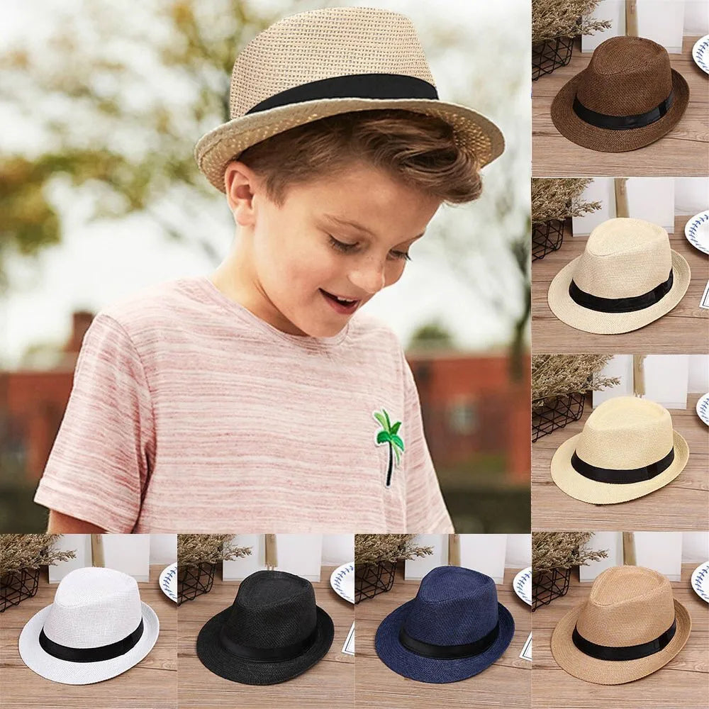 Children Kids Summer Beach Straw Hat Jazz Panama Breathable Hat Large Brim Outdoor Breathable Hats Girls Boy Sunhat Oasis Select