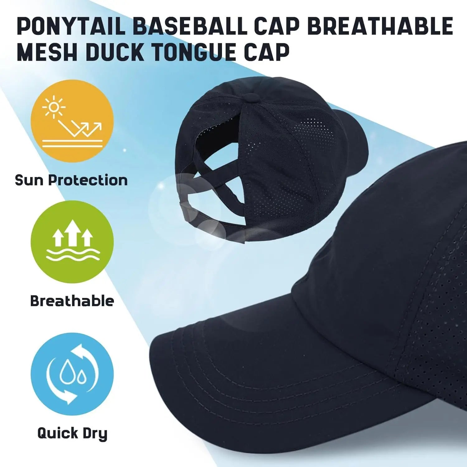 [Breathable Quick Drying Baseball Cap] Unisex Sun Hat with Ponytail Hole Baseball Cap-Suitable for Running and Daily Casual Wear Oasis Select