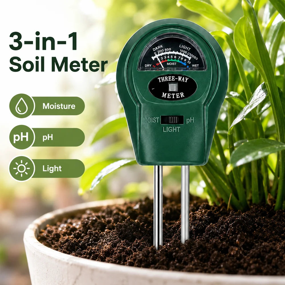 3-in-1 Soil Tester PH Moisture Light Meter Plant Water Sensor Gardening Tool for Indoor Outdoor Garden Farm Flowers Battery Free Oasis Select