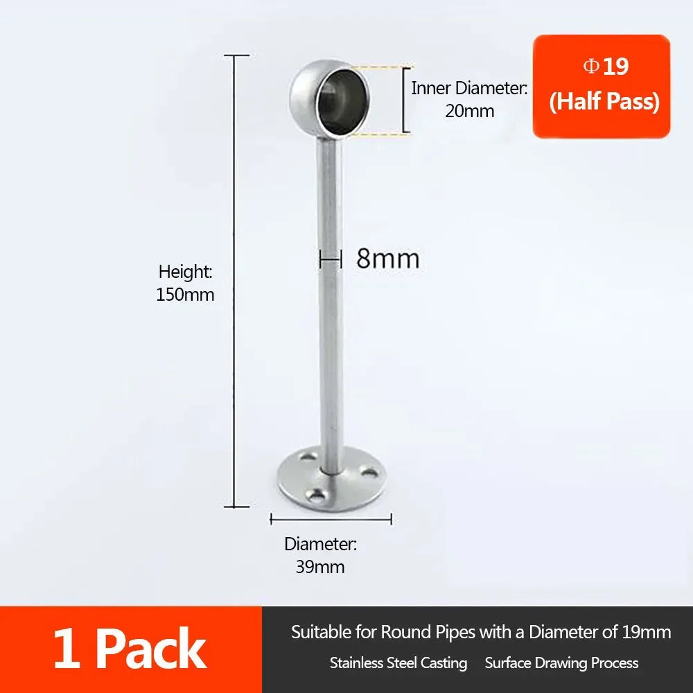 Stainless Steel Pipe Bracket 19/22/25mm | Wardrobe & Curtain Rod