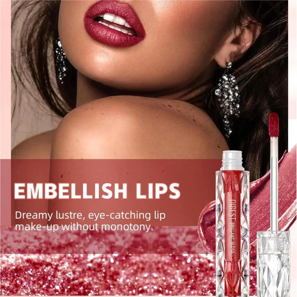 QiBest Diamond Shimmer Lip Gloss – 10 Colors Glitter Pearl Glaze Glitter Lip Gloss Oasis Select