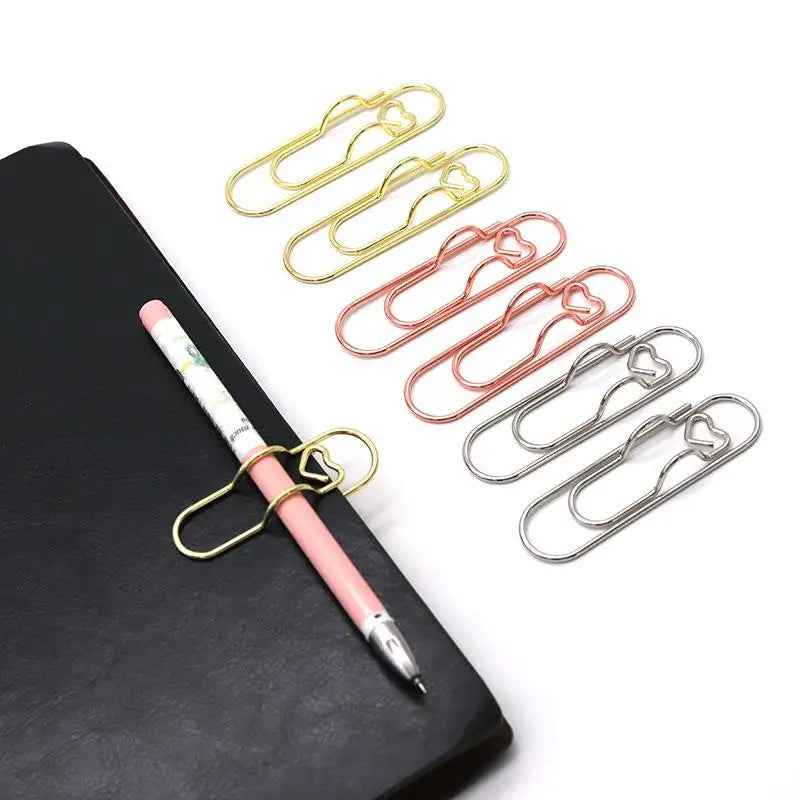 5Pcs Multi-functional Pen Clips, Heart Shaped Paper Clip Pen Holders Notebook Fastener Accessories Fixed Pen Clips Oasis Select