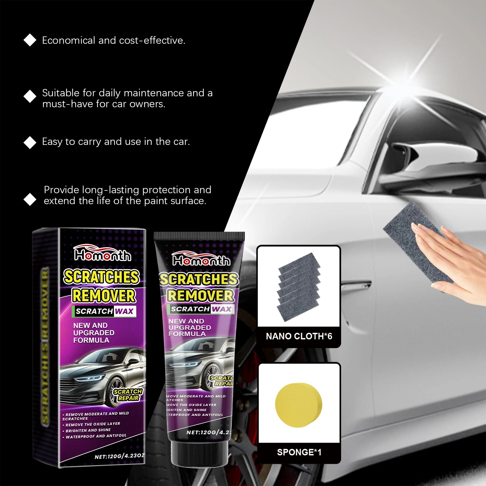 Homonth Car Scratch Repair Paste Polishing And Anti Scratch Waxing For Repair Paint Swirl Remover Car Headlight Car Paint Care Oasis Select