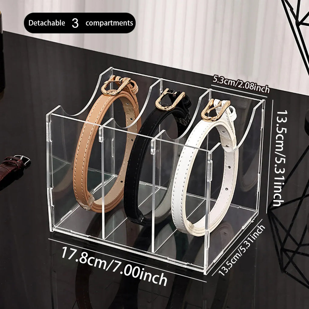 1pc Transparent belt storage box, assembled version, suitable for belts, ties, neckties, wardrobe organizing and storage rack Oasis Select Detachable -3 grids