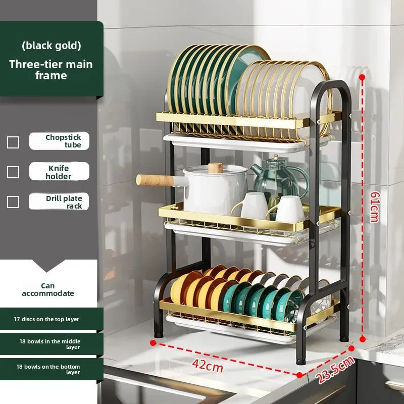 Kitchen Storage Artifact H-Type Dish Rack Drain Rack Multi-layer Multifunctional Bowl Rack Chopstick Rack Kitchen Shelf Oasis Select