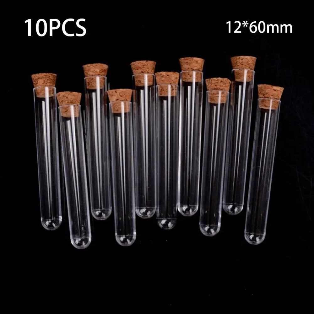 10-Pack Plastic Test Tubes with Cork Stoppers – 12x60mm