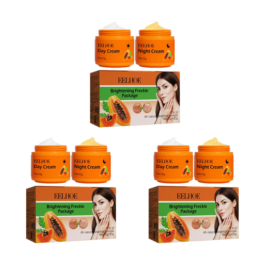 Papaya Brightening Freckle Face Cream Set Day Night Sun Spots Corrector Fade Pigment Brighten Skin Tone Day & Night Moisturizer Oasis Select 3 Sets
