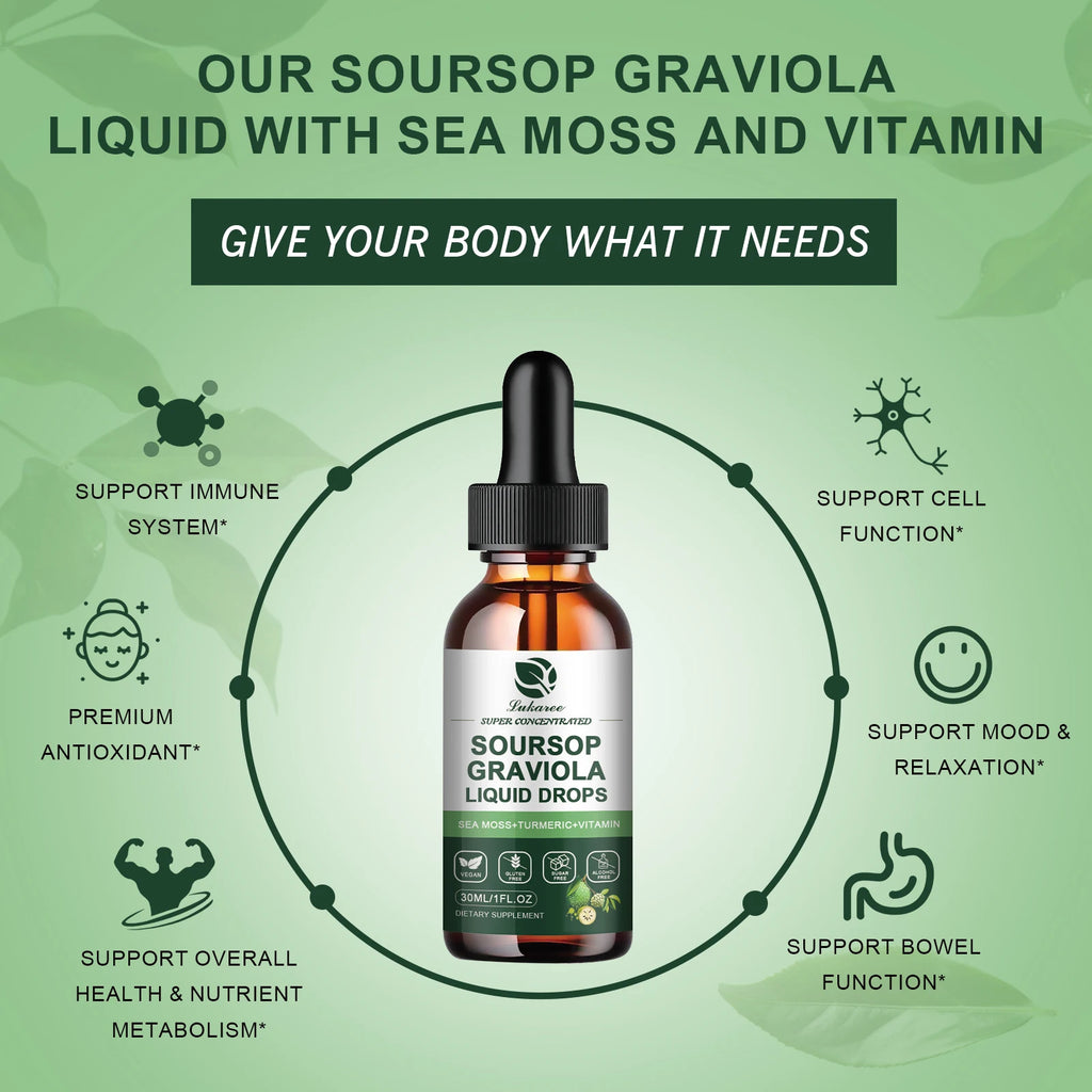 30ML Soursop Graviola Extract Drops Support Immunity and Digestion ,Metabolism Health, Detox and Antioxidation Gluten-Free Oasis Select