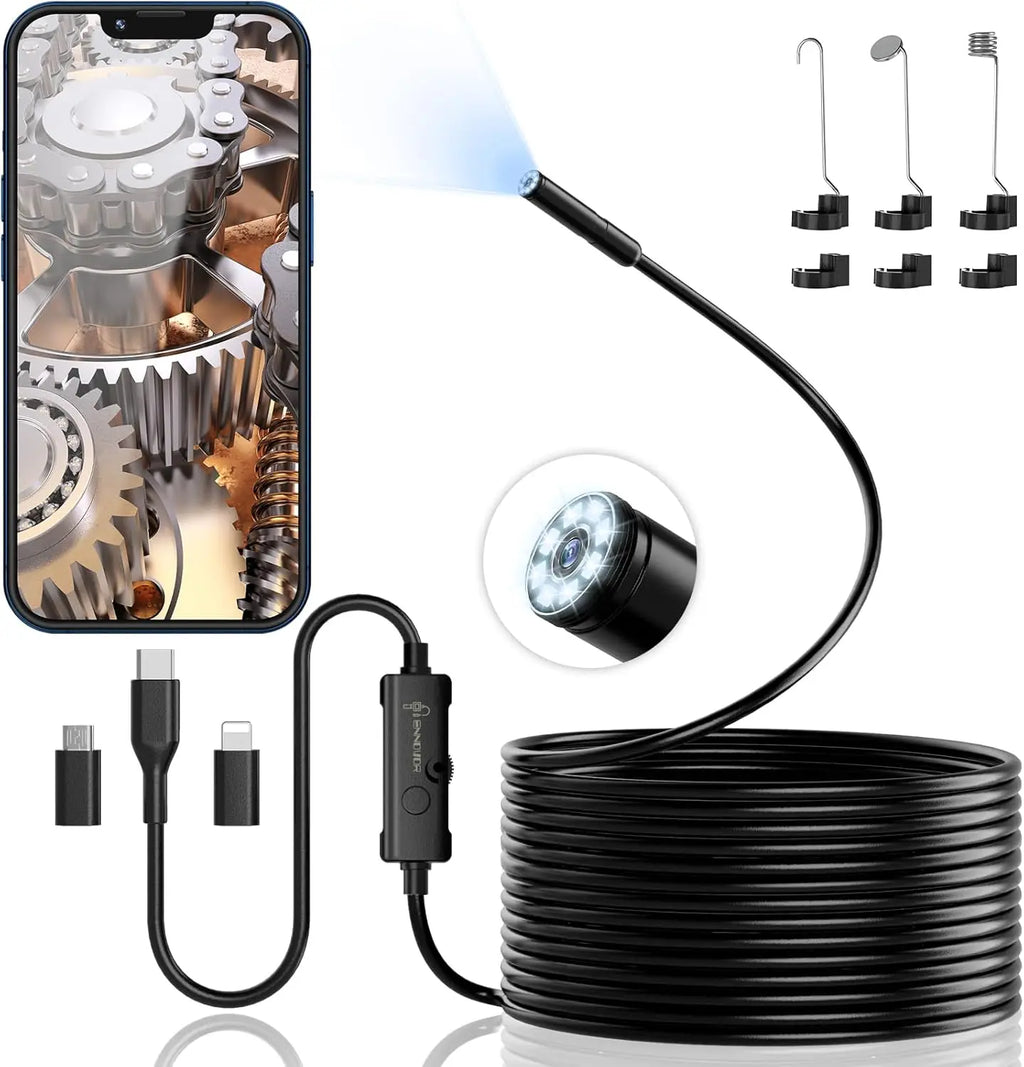 Portable endoscope 10m industrial endoscope High-definition imaging 8 LED lights included Compatible with smartphones Oasis Select 5m
