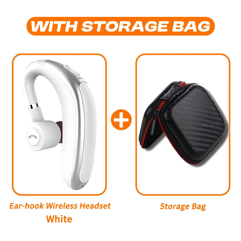 VAORLO Wireless Bluetooth Headset With HD MIC Earphone 180° Rotatio Left/Right Ear Universal For Business Sport Music Driver Car Oasis Select White With Bag