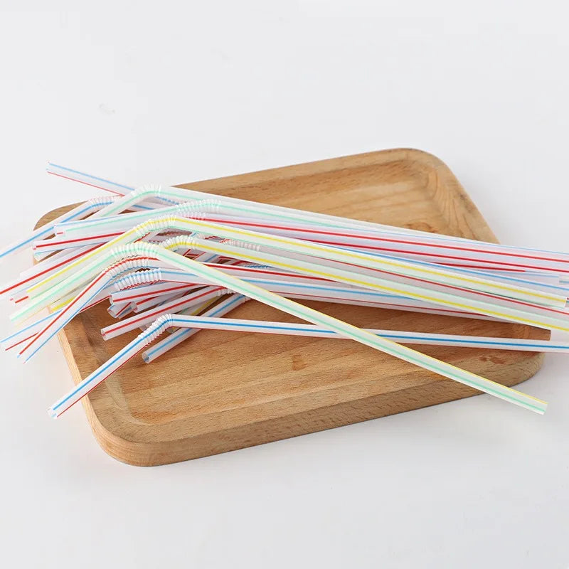 100-Pack Colorful Curved Plastic Drinking Straws – 21cm Party Disposable Drinking Straws Oasis Select