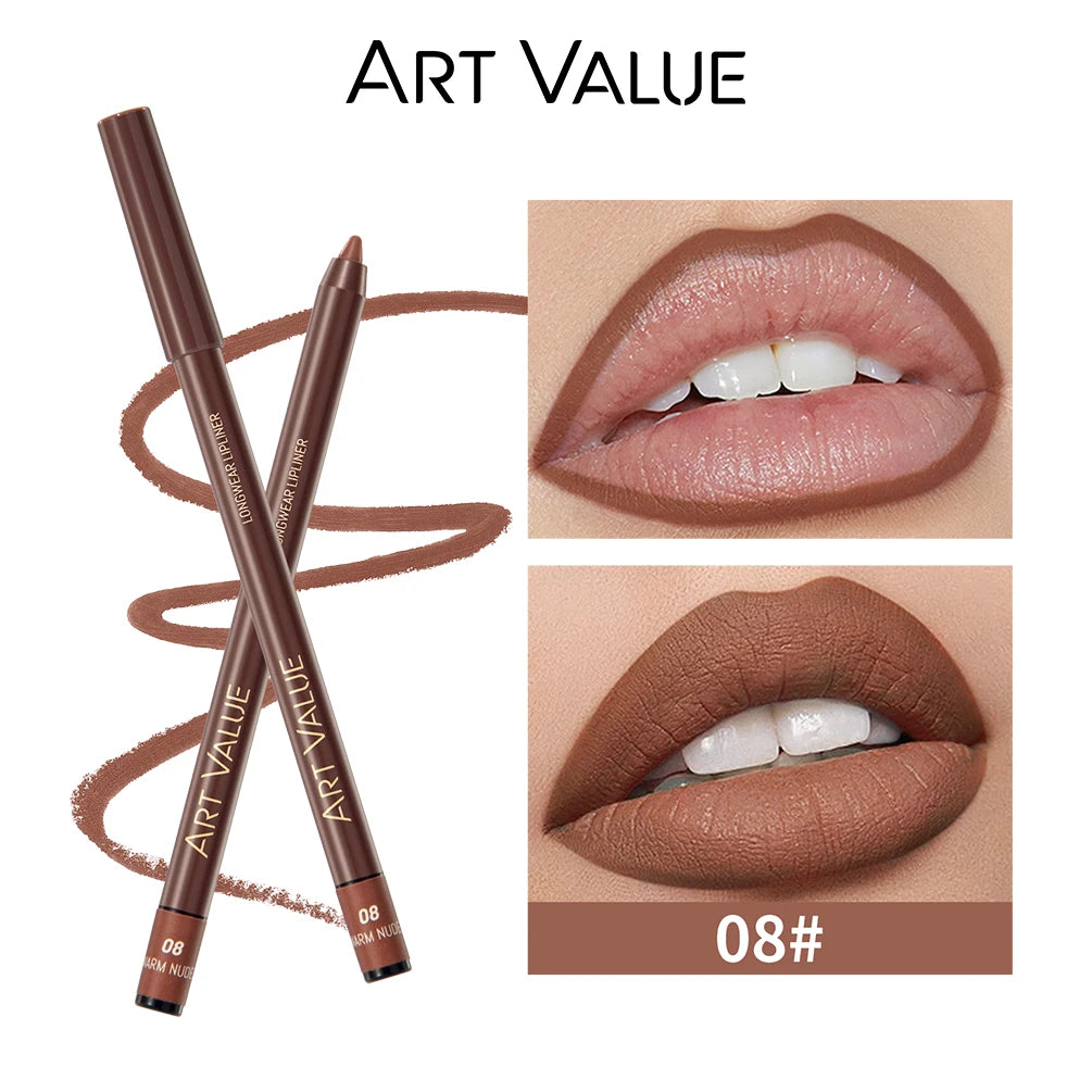 Art Value 12-Color Waterproof Matte Lip Liner Pencil – Long Lasting