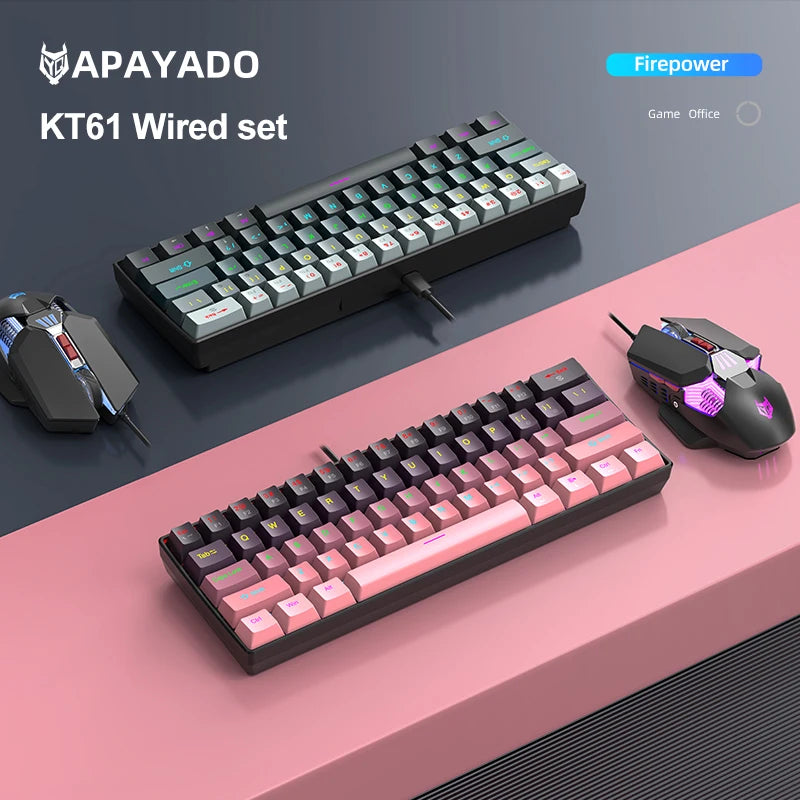APAYADO K61 Mini Mechanical Keyboard,Wired,61 Keys,Phantom RGB, Black/White Red/Blue Mechanical Switch for Gaming,60% Portable Oasis Select