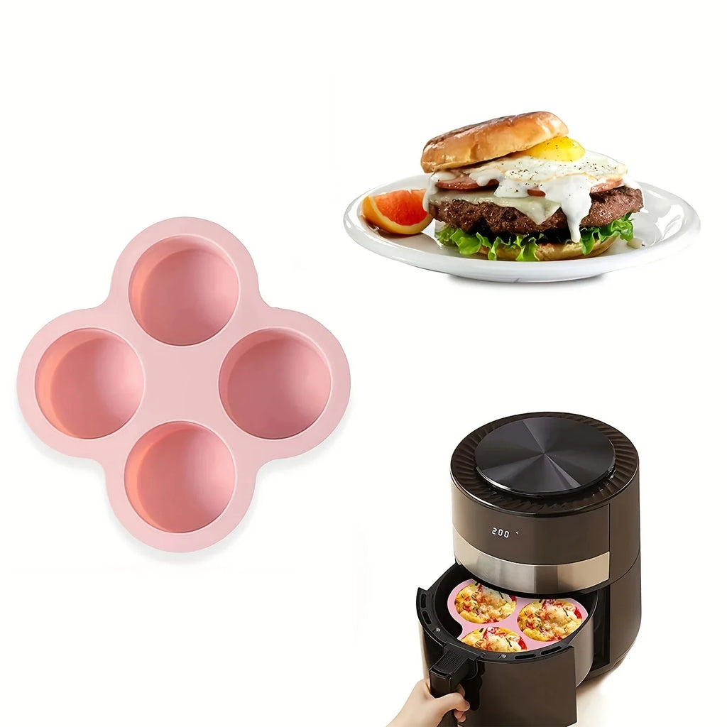 Air Fryer Egg Mold Round Shape Eggs Mold 4 Cavity Non-Stick Silicone Air Fryer Egg Pan Egg Steamer Cooking Mold Fried Egg Tool Oasis Select