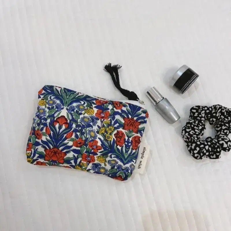 Floral Cotton Mini Cosmetic Pouch | Travel Makeup Organizer Cosmetic Pouch Oasis Select A2