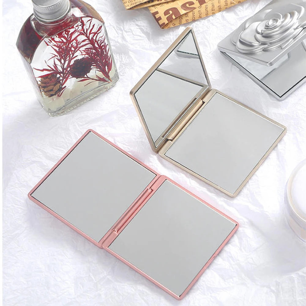 7cm Square Rose Mirror with Storage Bag Lady Portable Handheld Folding Mirror Dressing Table Makeup Accessories Oasis Select