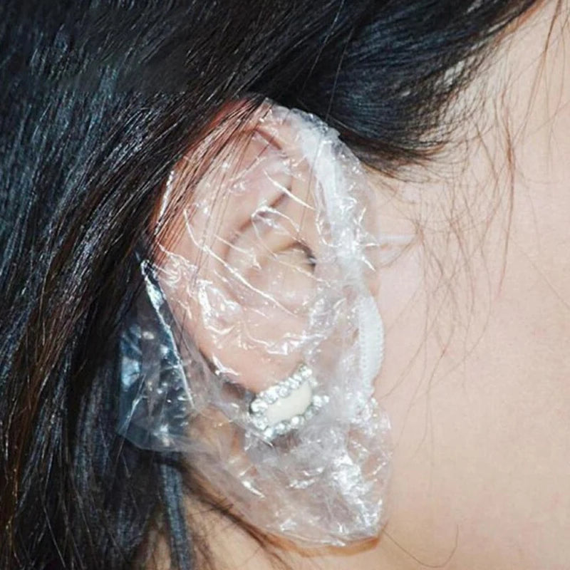 100pcs Disposable Earmuffs Waterproof Plastic Shower Cap Ear Protection Hair Dye Oil Bath Shower Salon Ear Protector Oasis Select