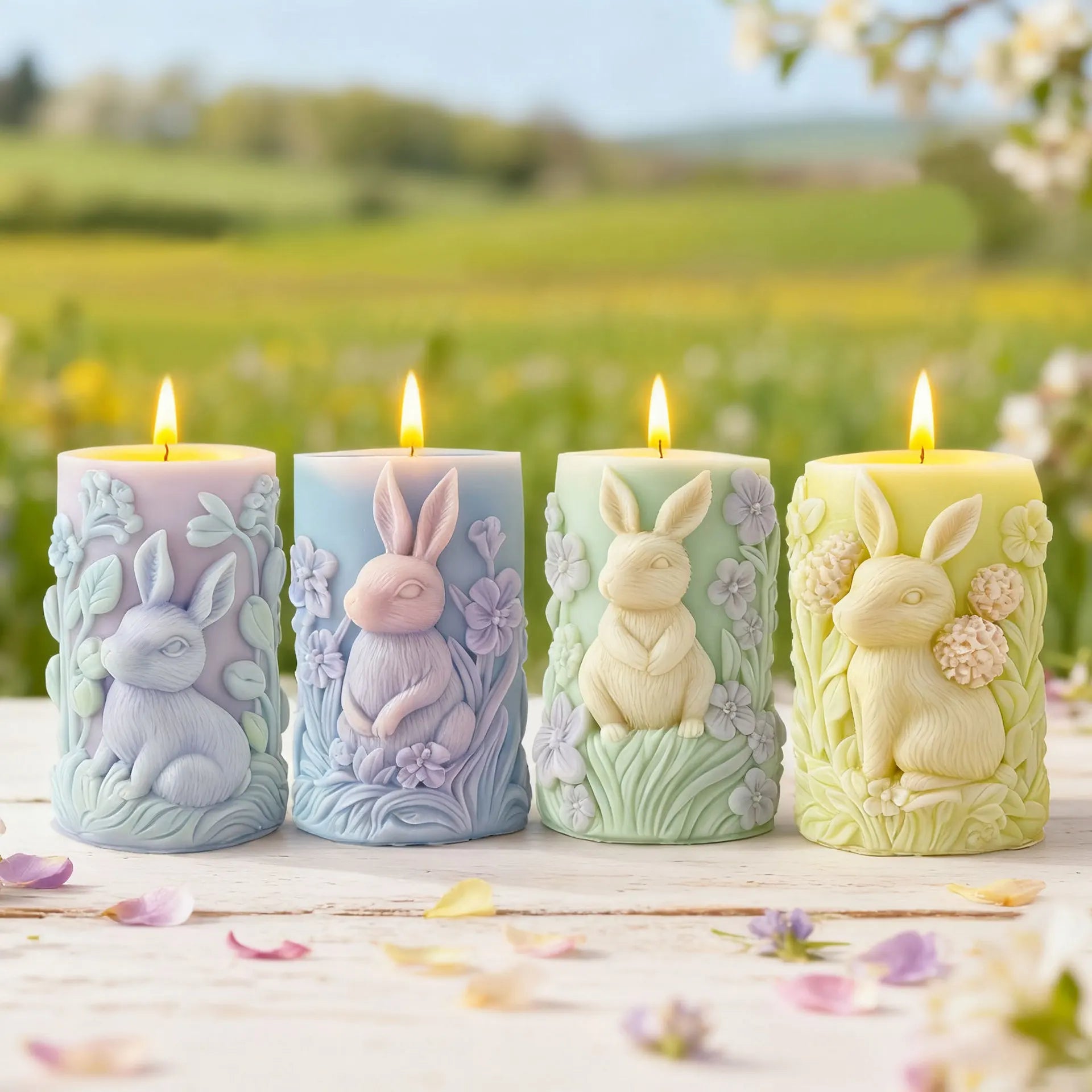 Rabbit Relief Cylinder Candle Silicone Mold Bunny Resin Animal Soy Wax Mould Easter Home Decor Concrete Mould Oasis Select
