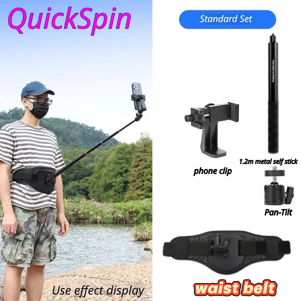 Waist Belt Mount Strap & Selfie Stick for GoPro Insta360 DJI