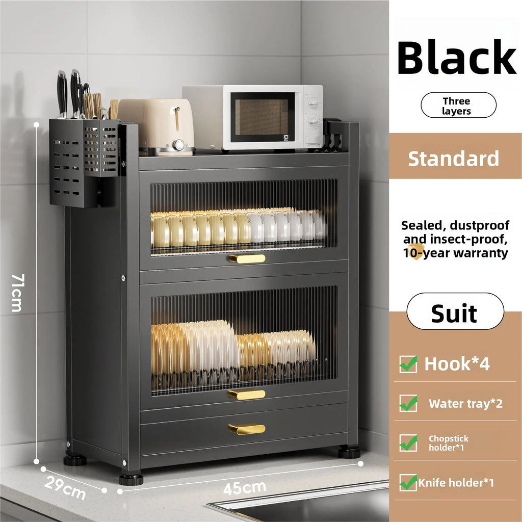 Kitchen cupboard storage box with door, dust-proof bowl rack, countertop, dish storage rack, chopsticks, dishes, drain rack Oasis Select CT-45-Black