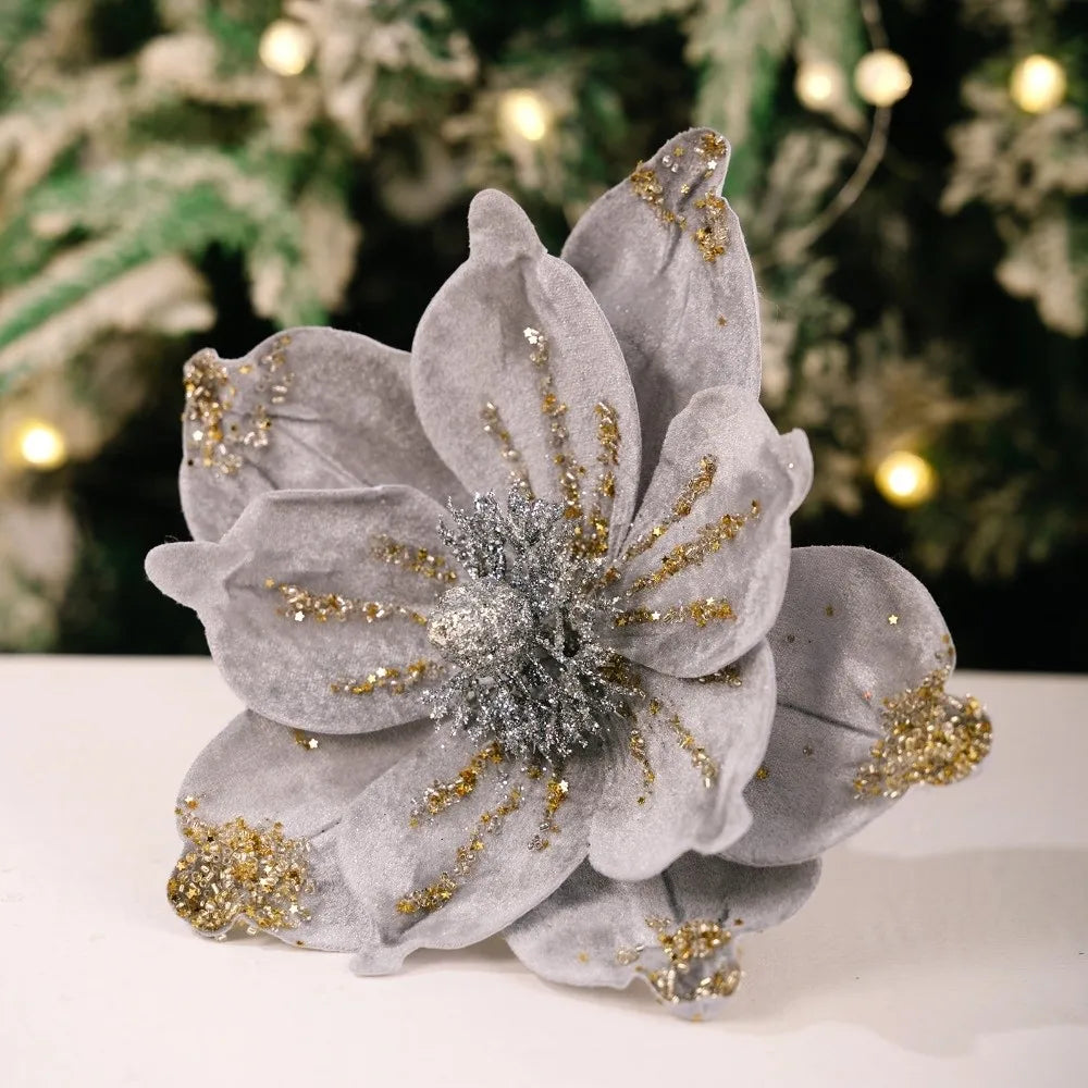 26cm Glitter Poinsettia Artificial Christmas Flower | DIY Decor