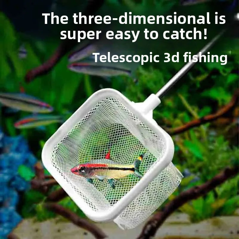 Fish Tank Fishing Net 3D Stainless Steel Retractable Portable and Easy-to-use Fish Fishing Net Bag Cleaning Accessories Oasis Select