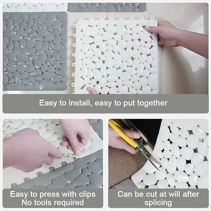 1-10PC 30X30cm Bathroom Pebble Non Slip Mat Waterproof Splicing Shower Pad for Toilet Room Floor Drop Resistant Foot Cushion Mat Oasis Select