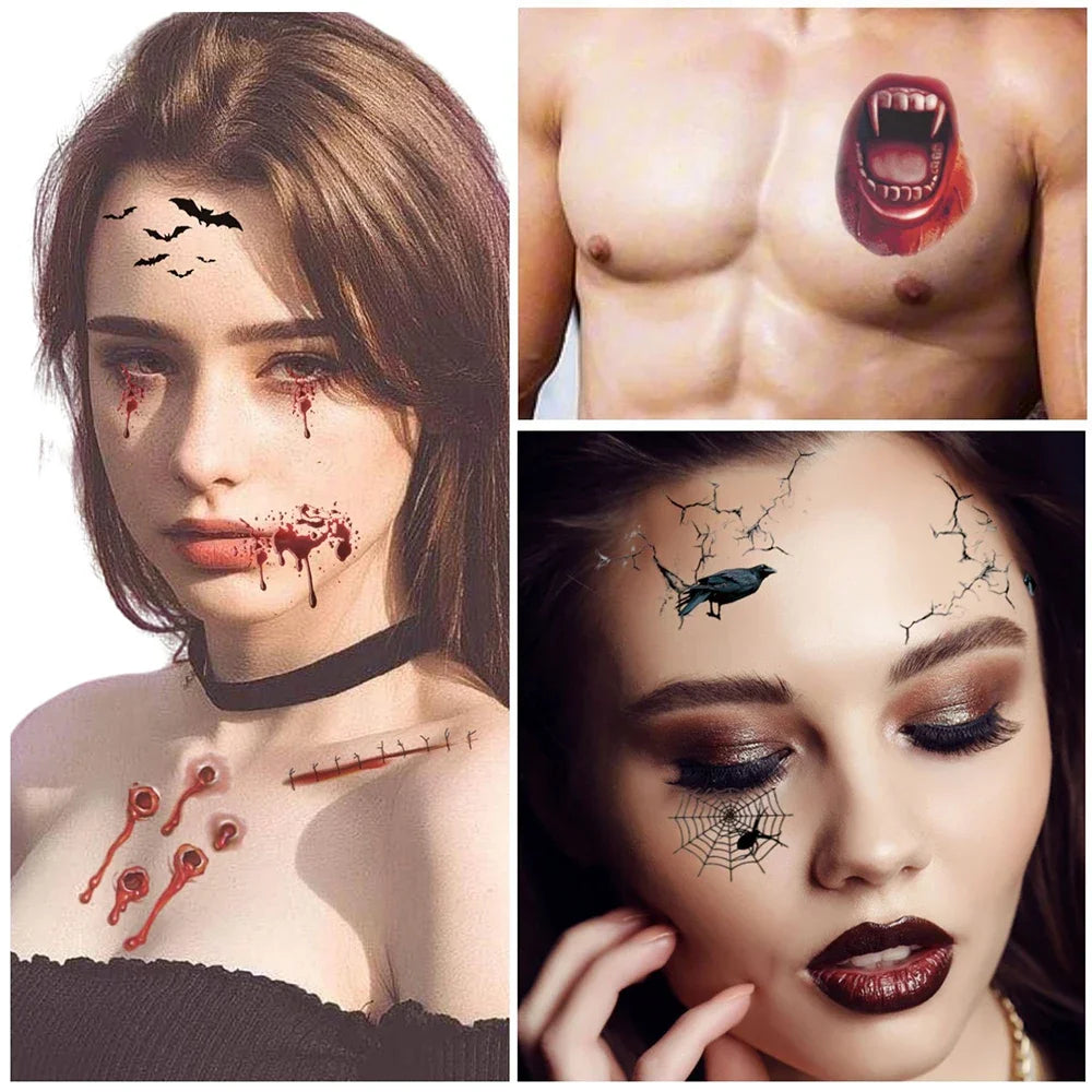 Halloween Transfer Tattoos Face Decoration Party Funny Stickers Suitable For Temporary Makeup Embellishment Party Dress Up Oasis Select