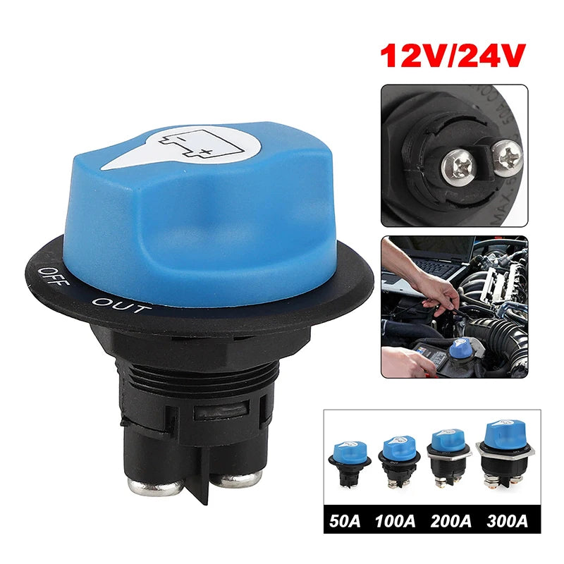 Car Battery Race Rally Switch 50 100 200 300A Blue Battery Disconnector Isolator Cut Off Switch Kit For RV Motorcycle Truck Boat Oasis Select