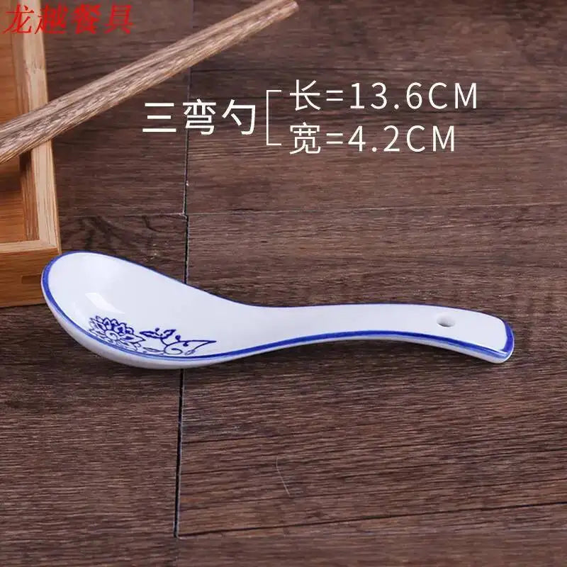 Ramen Spoon, Blue And White Porcelain Spoon, Large Soup Spoon, Long-Handled Soup Spoon, Rice Spoon Kitchen Tablewear Oasis Select Spoon length 13.6cm