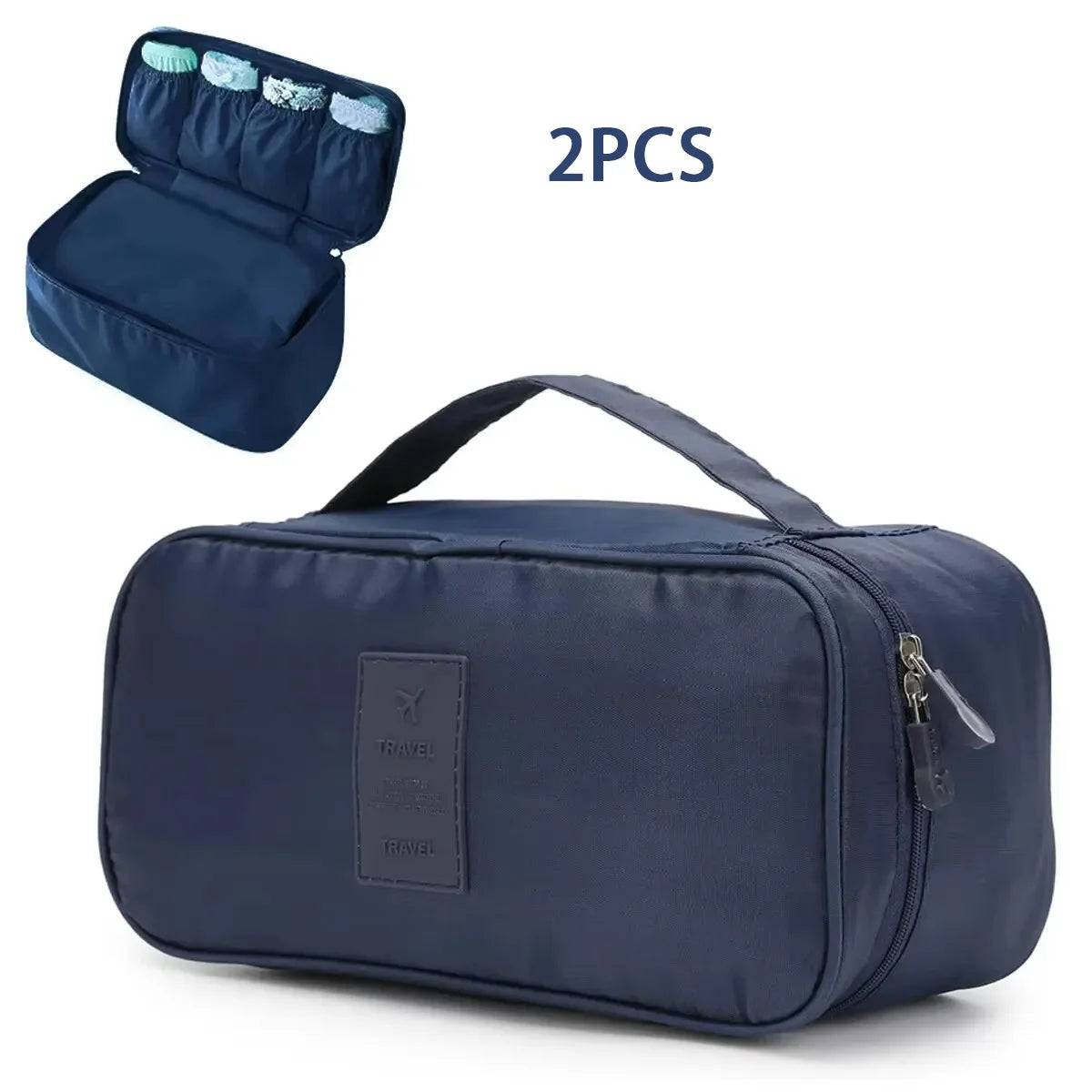 Portable Travel Storage Bag Multi-function Bra Underwear Organizer Bags Toiletry Cosmetic Case for Outdoor Travel Oasis Select Navy blue2PCS