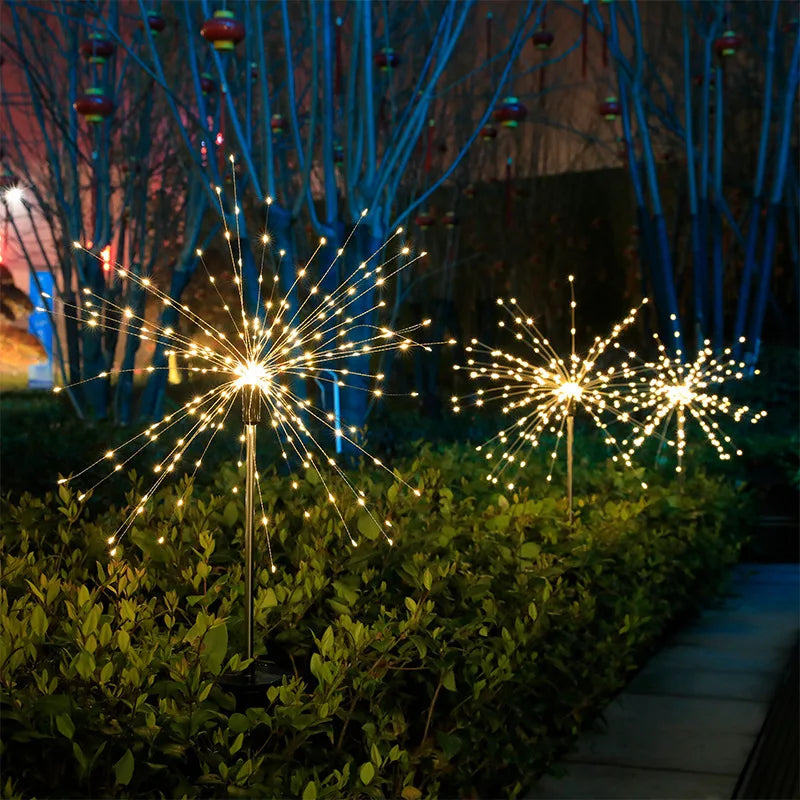 Solar-powered Ground Smoke Lamp LED Starry Sky Copper Wire Outdoor Waterproof Lawn and Courtyard Decorative Color Lamp Oasis Select Warm 120 lights
